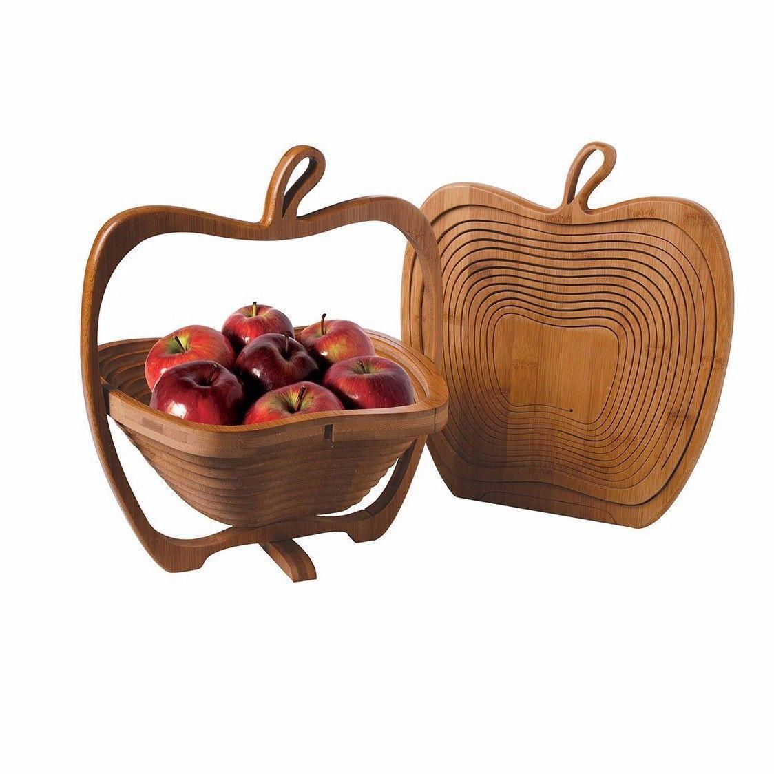 Collapsible Bamboo Wooden Foldable Fruit Apple Basket Bowl