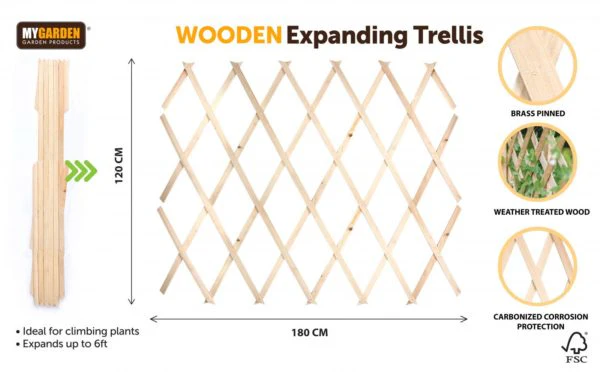 Garden Expanding Wooden Trellis Natural 180 x 120